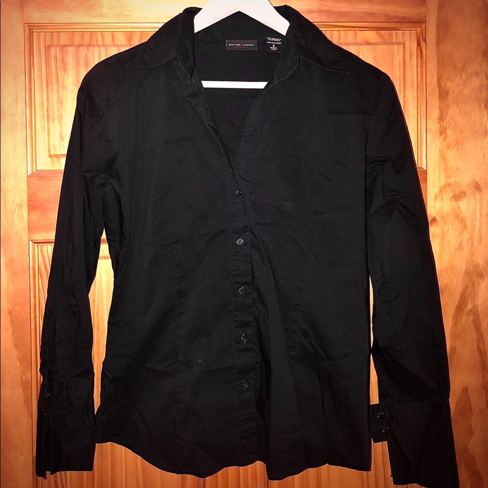 New York & Company Black Button-Up Shirt